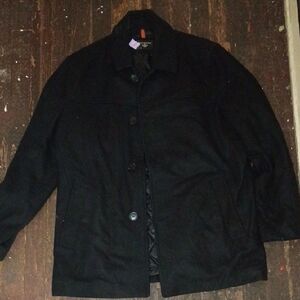 Dockers Men's Black Pea Coat - Classic Button Front